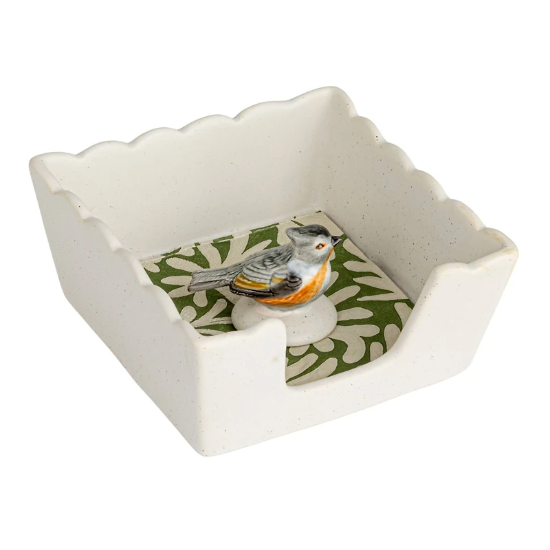 Hello Honey® 6" Wide Green & White Avian Grace Stoneware Napkin Holder with Weight
