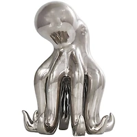 8" Silver Ceramic Octopus Sculpture