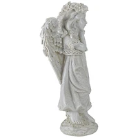 10" Ivory Angel Girl with Floral Crown Garden Statue