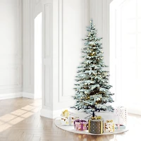 7.5ft. Pre-Lit Slim Flocked Utica Fir Artificial Christmas Tree, Pure White LED Lights