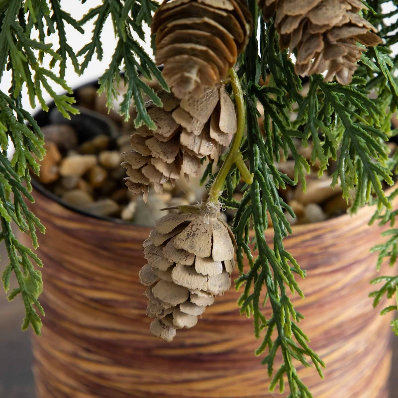 2ft. Artificial Down Swept Cedar Christmas Tree with Pinecones in Rustic Decorative Planter