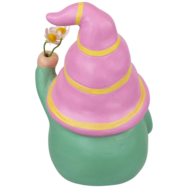 8" Pink & Green Gnome Holding Flowers Spring Figurine