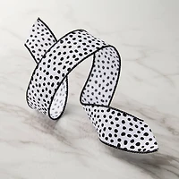 1.5" x 3yd. White & Black Faux Linen Wired Dots Ribbon by Celebrate It® Classic