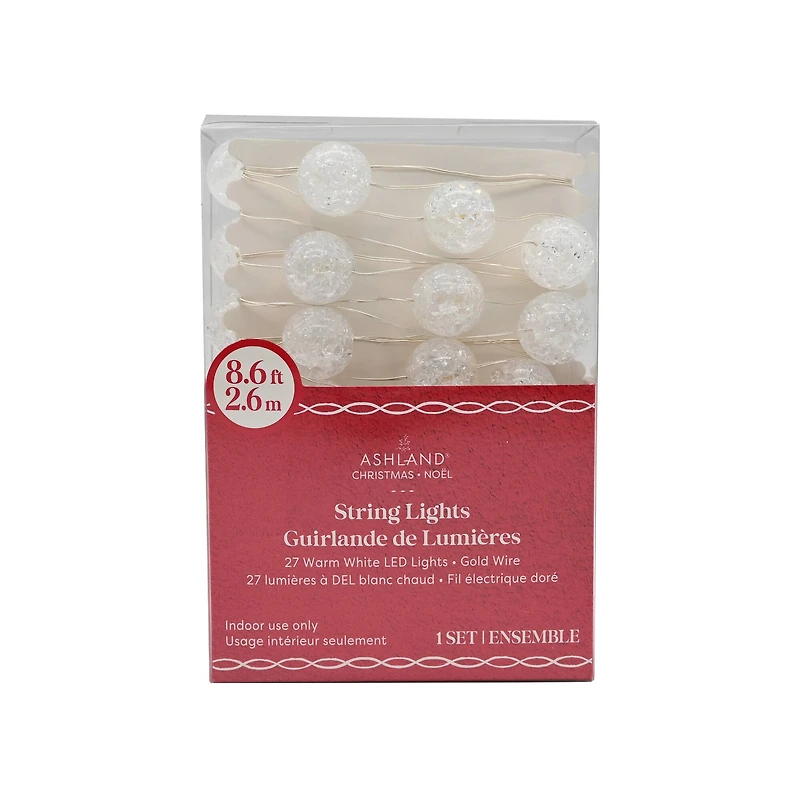 27ct. Warm White LED Clear Cracked Ball String Lights on Silver Wire by Ashland®