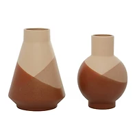 Set of 2 Tan Ceramic Modern Vase 12", 11"