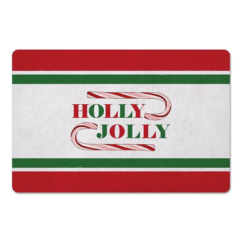 Holly Jolly Candycane Green Red 27x18 Floor Mat