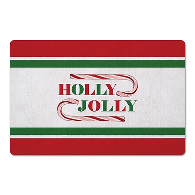 Holly Jolly Candycane Green Red 27x18 Floor Mat