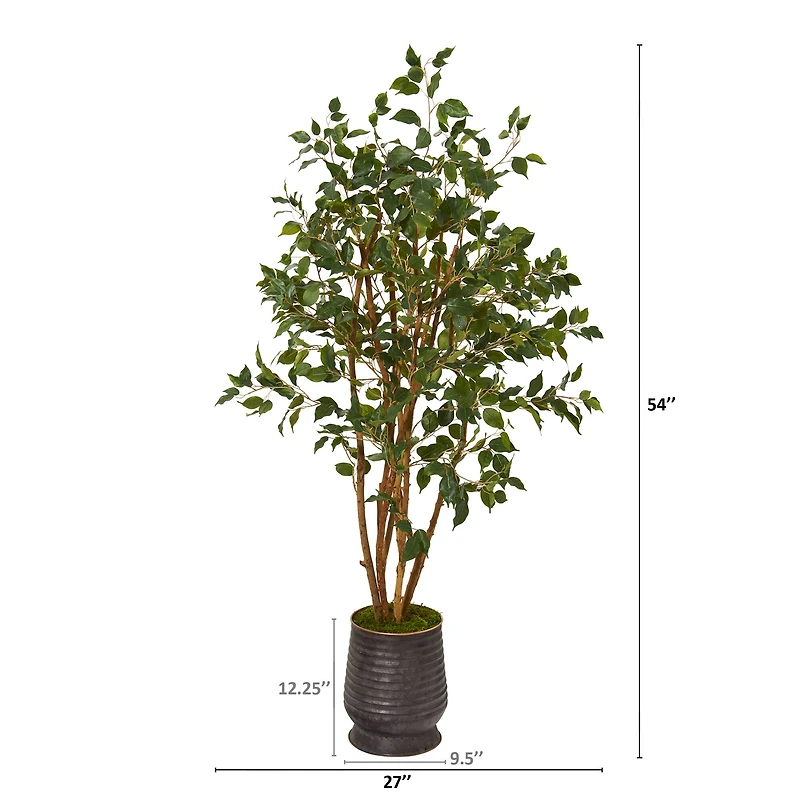 4.5ft. Ficus Artificial Tree in Ribbed Metal Planter