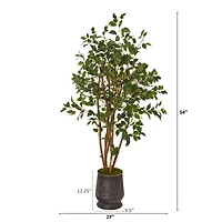 4.5ft. Ficus Artificial Tree in Ribbed Metal Planter