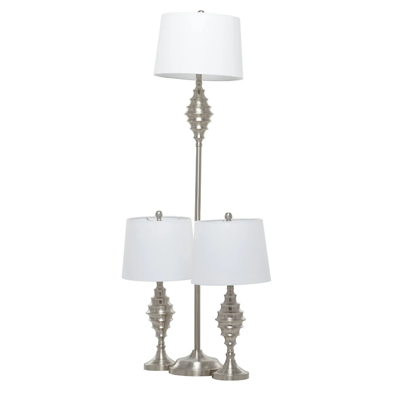 Set of 3 Silver Iron Coastal Table Lamp, 59" x 10" x 10"