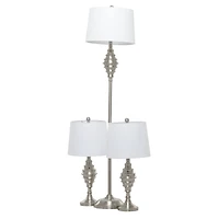 Set of 3 Silver Iron Coastal Table Lamp, 59" x 10" x 10"