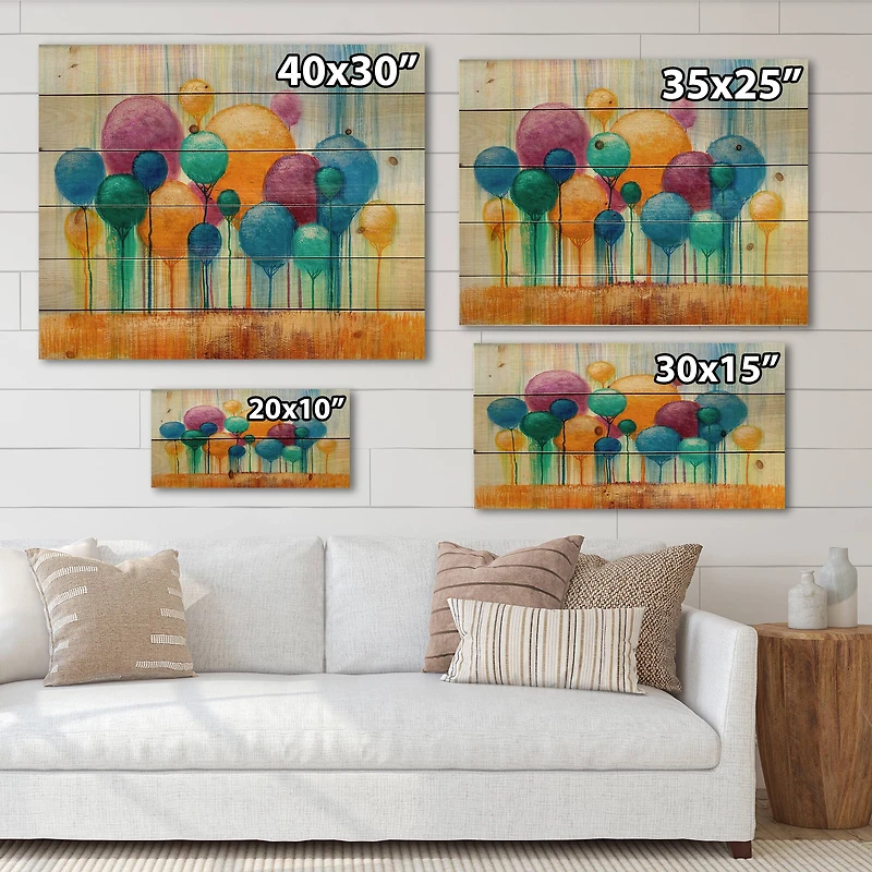Designart - Colourful Ornamental Trees IV - Modern Print on Natural Pine Wood
