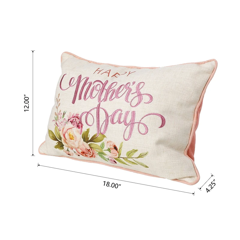 Glitzhome® 18" Faux Burlap Happy Mother's Day Floral Pillow