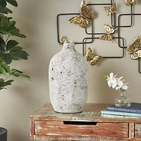 17" White Antique-Style Textured Ceramic Vase