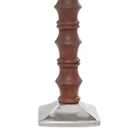 Brown Wood & Aluminum Pillar Candle Holder Set