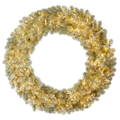 30" Pre-Lit Champagne Christmas Wreath, Warm White LED Lights