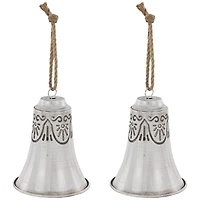 Embossed Bells Christmas Ornaments - 6" - Gray and White - Set of 2