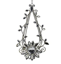 7" Silver Flower Jeweled Teardrop Christmas Ornament
