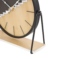 9" Black Metal Geometric Clock with Faux Wood Accents
