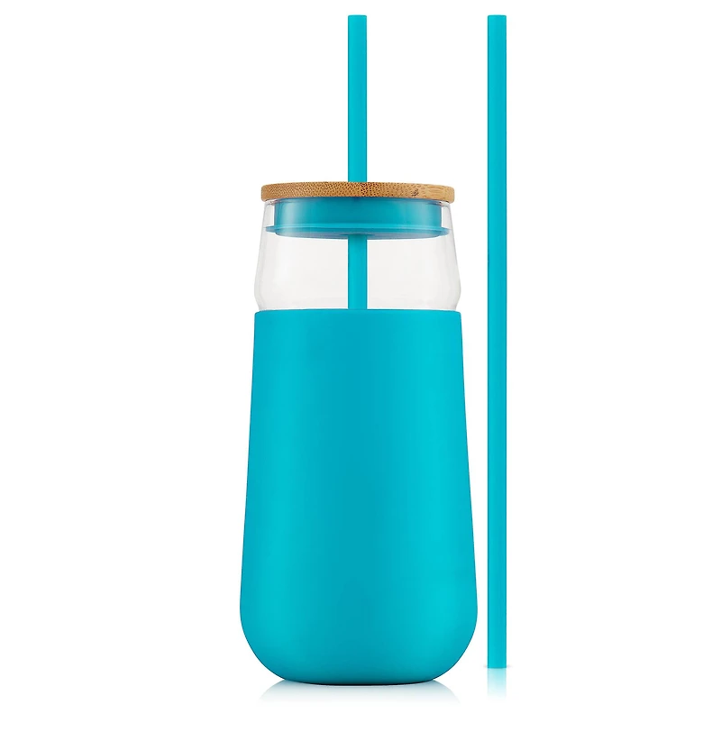 JoyJolt® 20oz. Glass Tumbler with Straws & Silicone Sleeve