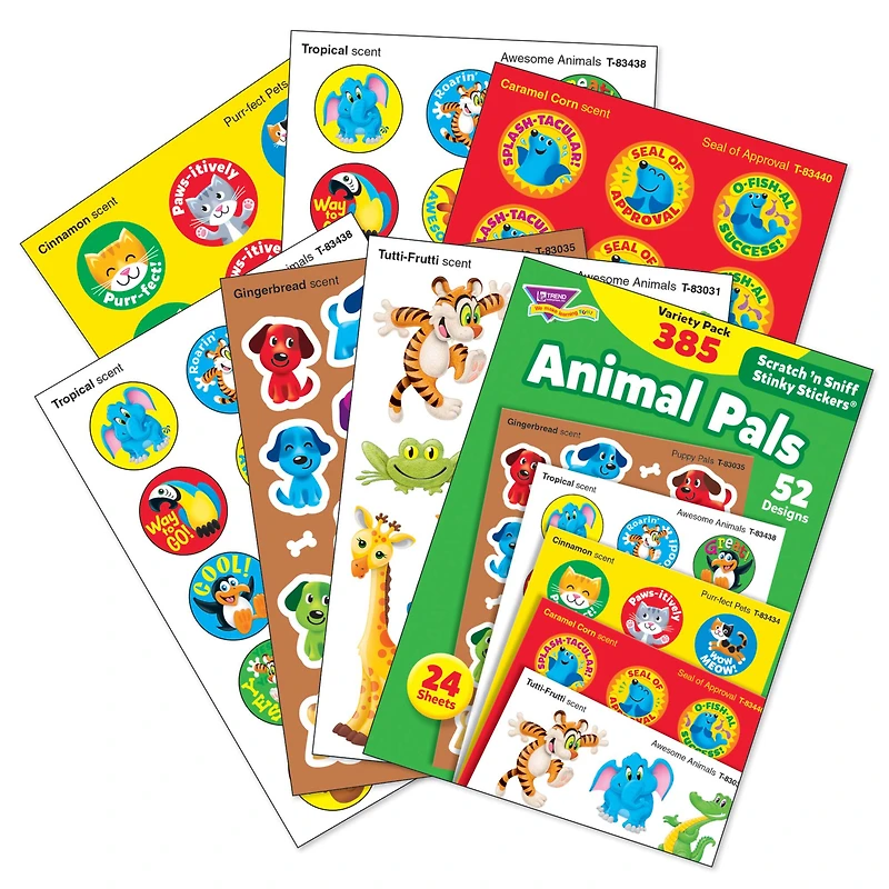 Trend Enterprises® Animal Pals Stinky Stickers® Variety Pack, 2 Packs of 385
