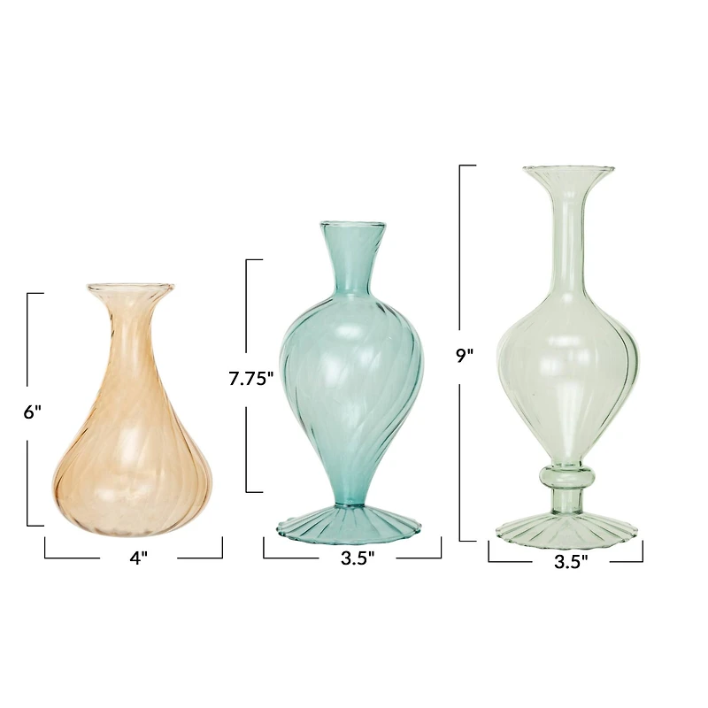 Hello Honey® Pink, Mint & Blue Round Blown Glass Vase Set