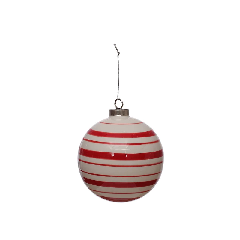 3.75" Red & White Peppermint Stripes Ceramic Ball Ornament by Ashland®