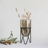 Hello Honey® Brown & Black Glass Pillar Candle Holder With Metal Stand