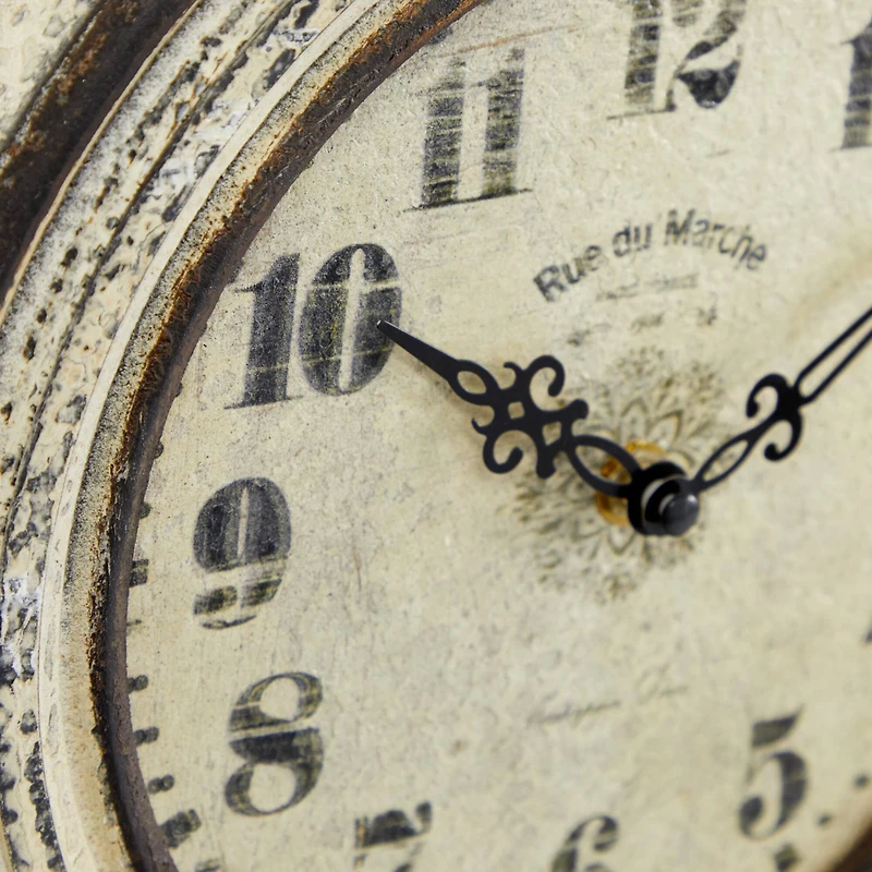 16" White Distressed Wood Country Clock