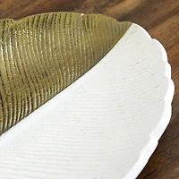 14" Gold & White Leaf Decorative Accent Tray