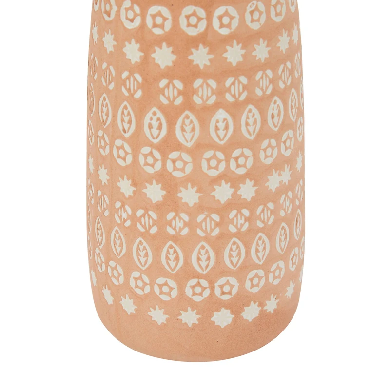 Set of 2 Pink Stoneware Rustic Vases, 15" x 5" x 5"