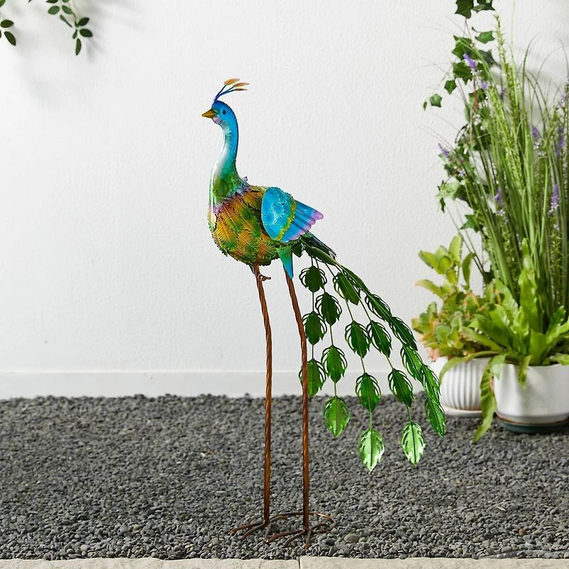Glitzhome® 32" Metal Standing Peacock Garden Statue with Stakes