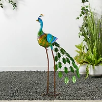 Glitzhome® 32" Metal Standing Peacock Garden Statue with Stakes