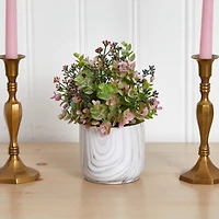 9" Purple Eucalyptus Plant In Marble Finished Vase