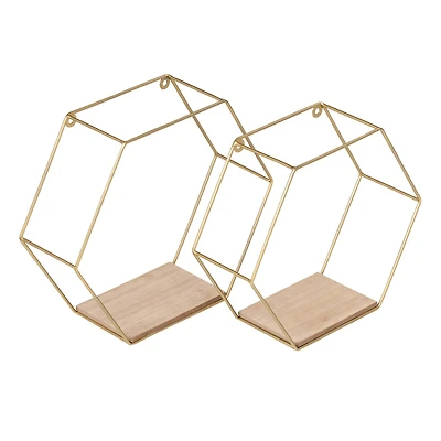 Honey Can Do 12" Gold Hexagonal Decorative Metal Wall Shelves
