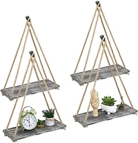 NEX™ 16" Gray Whitewash Hanging Rope Wood Wall Shelves, 4ct.