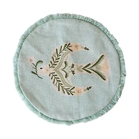 Hello Honey® 16" Light Green Embroidered Dove & Fringe Round Cotton Pillow Cover & Insert