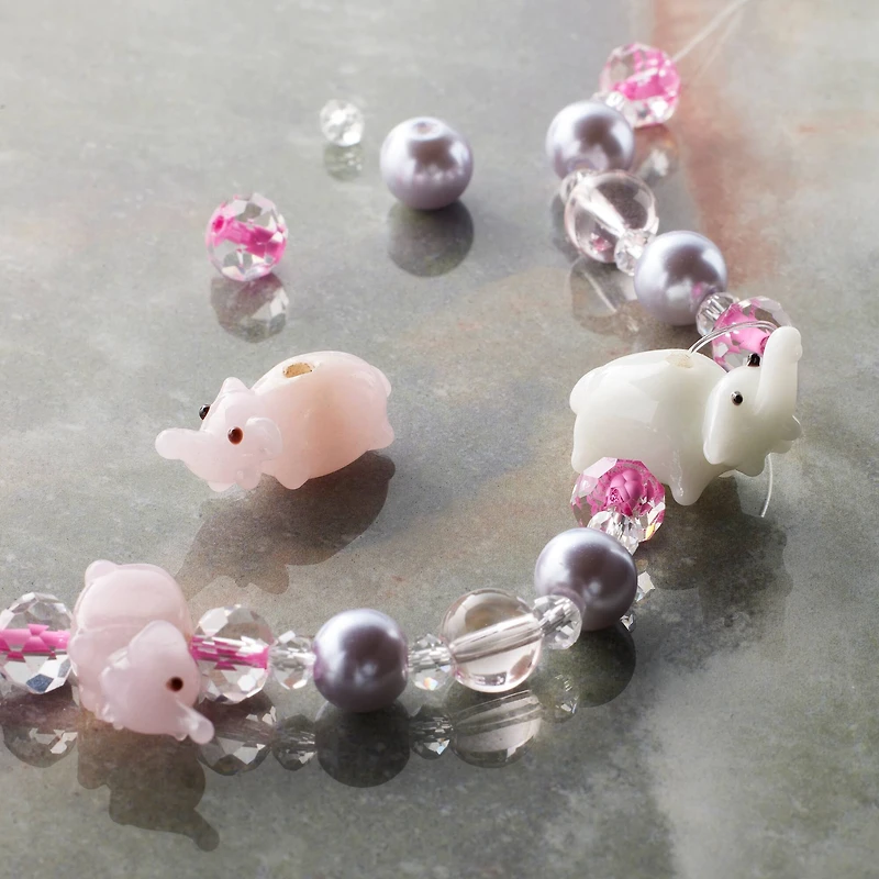Pink & White Elephant Lampwork Glass Bead Mix by Bead Landing™
