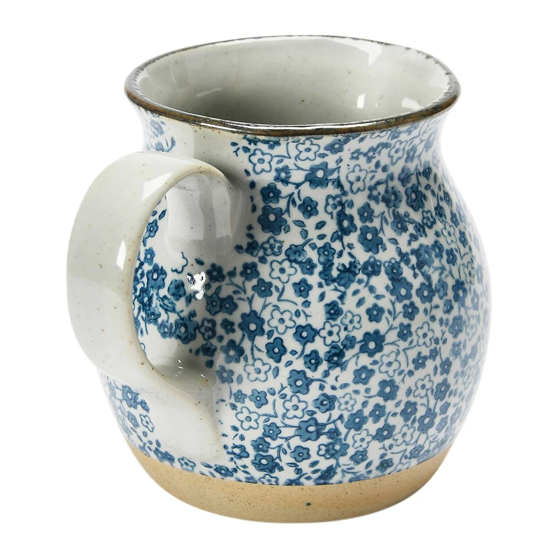 Hello Honey® 5.2" Blue & White Floral Hand-Painted Country-Style Stoneware Pitcher