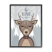 Stupell Industries Snowy Mountains Cartoon Deer Be Kind Sentiment Framed Wall Art