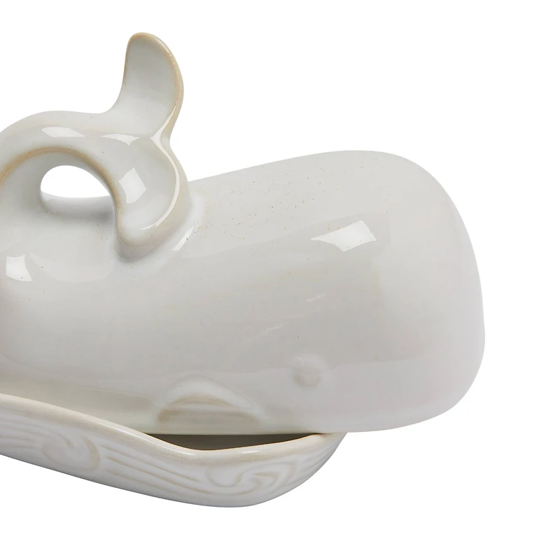 Hello Honey® 7" White Coastal Stoneware Whale Shaped Butter Dish