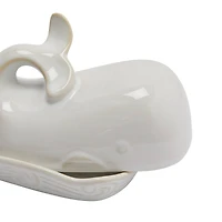 Hello Honey® 7" White Coastal Stoneware Whale Shaped Butter Dish