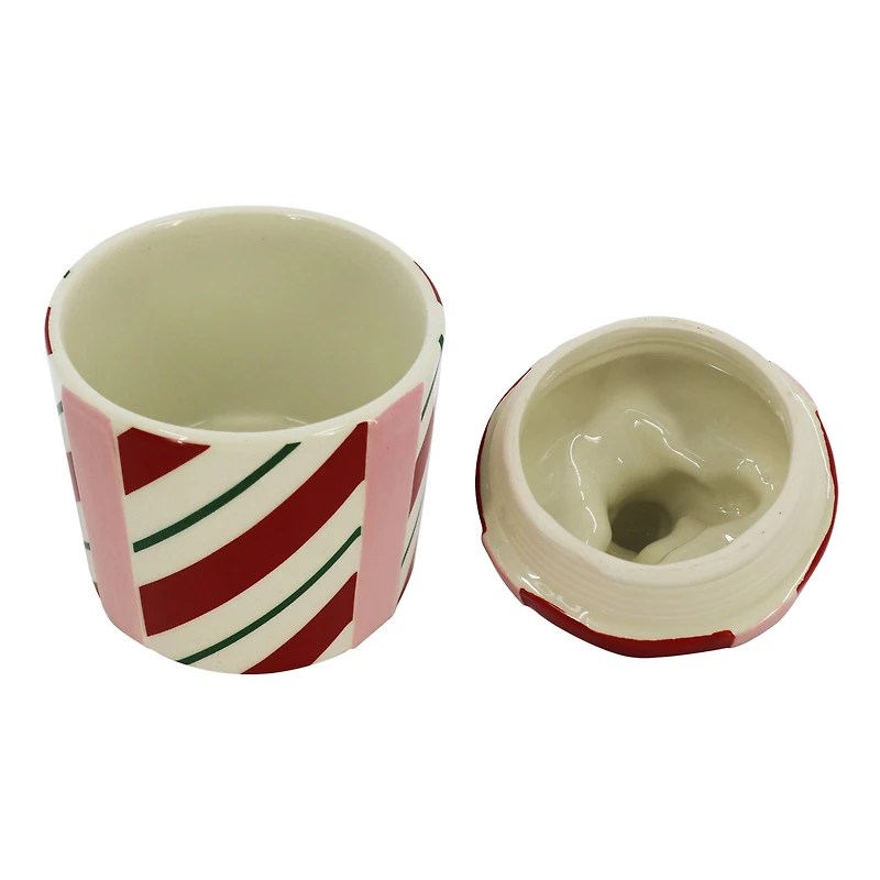 6" Red & White Peppermint Stripe with Dog Ceramic Container by Ashland®