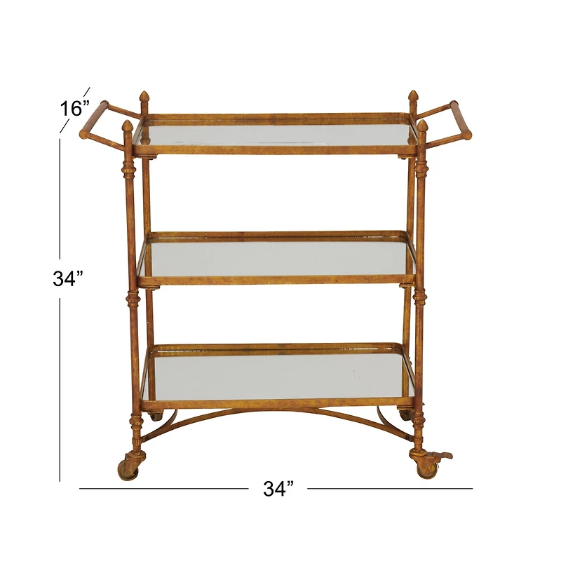 Brass Iron Bar Cart, 33" x 35" x 18"