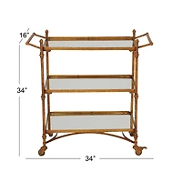 Brass Iron Bar Cart, 33" x 35" x 18"