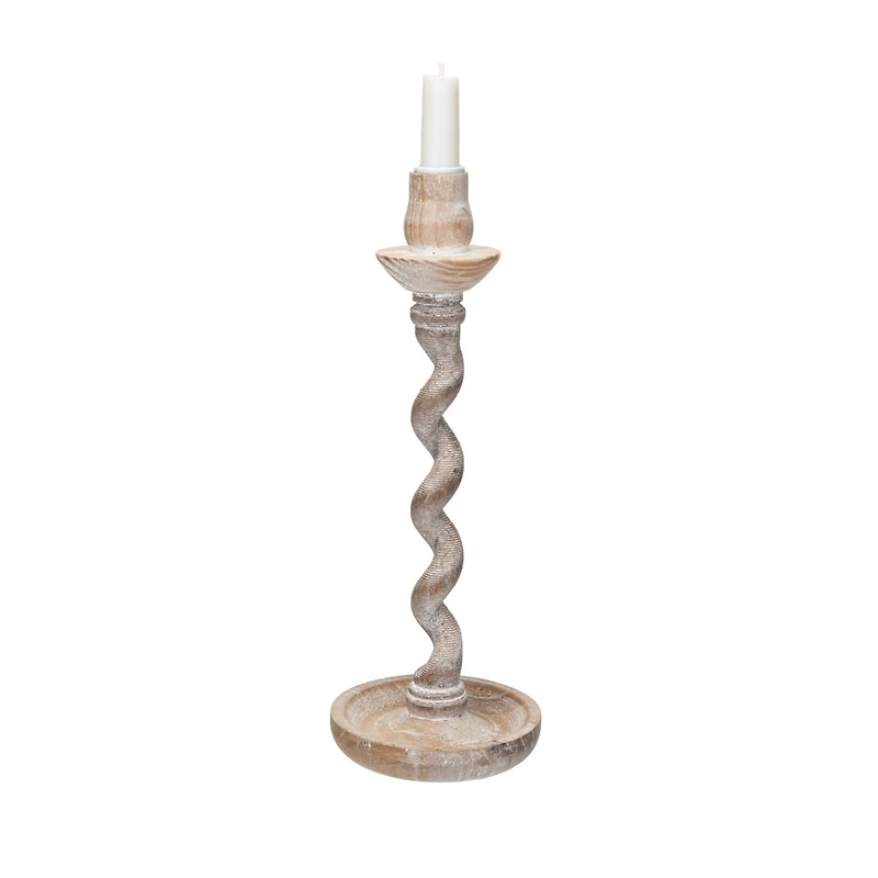 Hello Honey® 12.5" Whitewashed Tall Wood Taper Candleholder