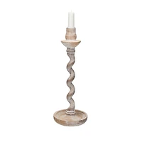 Hello Honey® 12.5" Whitewashed Tall Wood Taper Candleholder