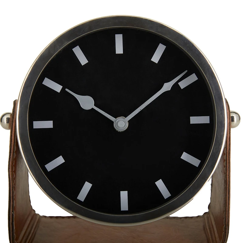 7" Silver Stainless Steel Clock with Leather Stand