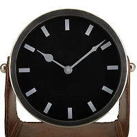 7" Silver Stainless Steel Clock with Leather Stand