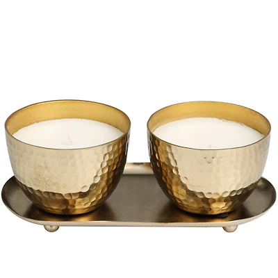 Mediterranean Fig Scented Candles in Gold Hammered Bowls Set